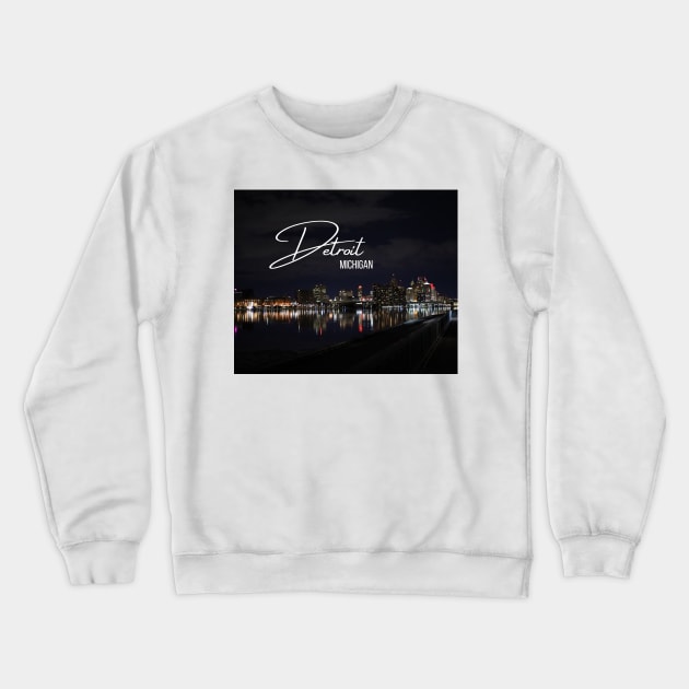 Downtown Detroit skyline at night / Detroit river photography at night Crewneck Sweatshirt by BeatyinChaos